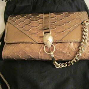 Just Cavalli Bronze Snake-Embossed Clutch